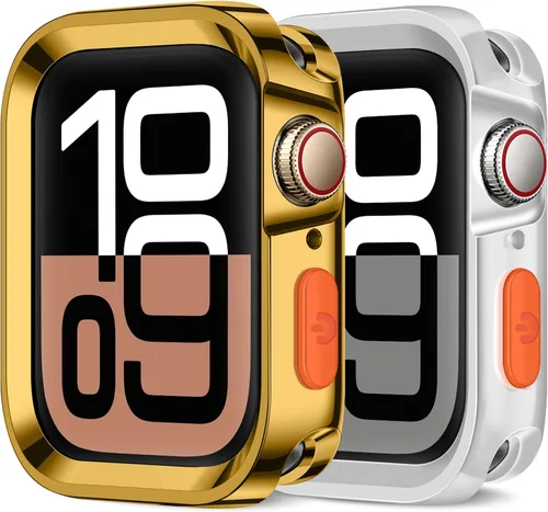 Miniatura 12 de Amizee Paquete de 2 fundas resistentes compatibles con Apple Watch Series 9/8/7 de 1.772 pulgadas, SE 3/2/1 Series 6/5/4 de 1.732 pulgadas, TPU