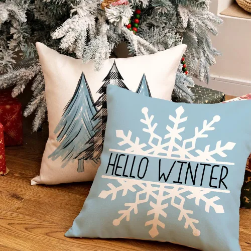 Miniatura 5 de GEEORY Juego de 4 fundas de almohada de Navidad de 18 x 18 pulgadas para decoraciones de Navidad, árbol de Navidad, alegría, nieve, Navidad feliz