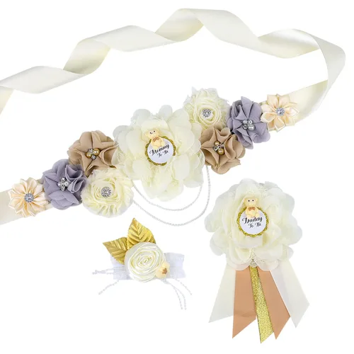 Miniatura 9 de Faja de maternidad para baby shower, juego de pines de ramillete para mamá para ser papá para ser padre (girasol amarillo)