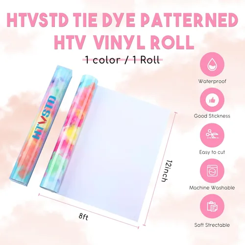 Miniatura 3 de Rollo de vinilo HTV de teñido anudado rojo, 12 pulgadas x 8 pies, vinilo de transferencia de calor rosa con patrón de acuarela para camisetas