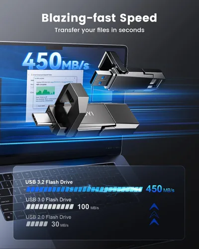 Miniatura 2 de RAOYI SSD externo USB C de 128 GB, unidad de estado sólido 2 en 1 de hasta 450 MB/s USB 3.2 dual + unidad de pulgar tipo C unidad portátil SSD