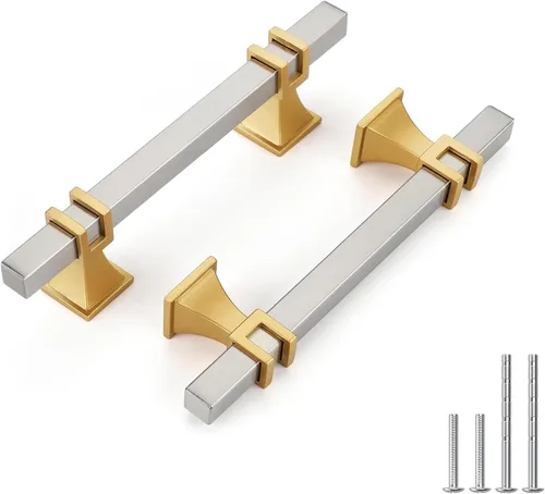 Miniatura 41 de Haliwu Paquete de 5 tiradores de gabinete con barra en T negra y dorada de 3 pulgadas, tiradores de puerta para armarios de cocina, manijas de zinc
