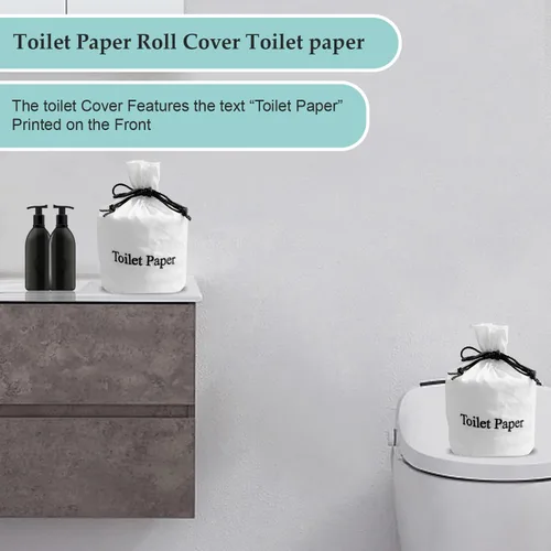 Miniatura 9 de Funda para rollo de papel higiénico – 9 x 5.5 pulgadas reutilizable de algodón con cierre de cordón, bolsa decorativa de papel higiénico de baño