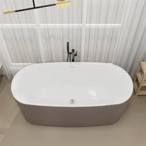 Miniatura 2 de Bañera independiente de resina de superficie sólida de 59 pulgadas, forma ovalada, moderna bañera de resina de piedra profunda con desbordamiento
