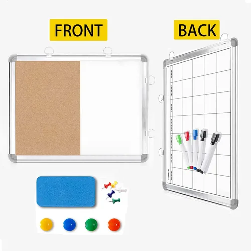 Miniatura 2 de Combinación de calendario magnético 3 en 1, pizarra blanca y tablero de corcho, pizarra blanca colgante de 12 x 16 pulgadas con 5 marcadores y 1