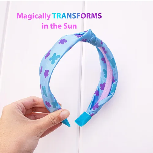 Miniatura 7 de FROG SAC Diadema de nudo azul que cambia de color para niñas, diademas de mariposa para niños, lindas bandas de pelo de flores anudadas de satén