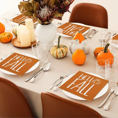 Miniatura 4 de AnyDesign Paquete de 80 servilletas de papel con diseño de calabaza naranja y calabaza, desechables, servilletas decorativas de otoño para postre