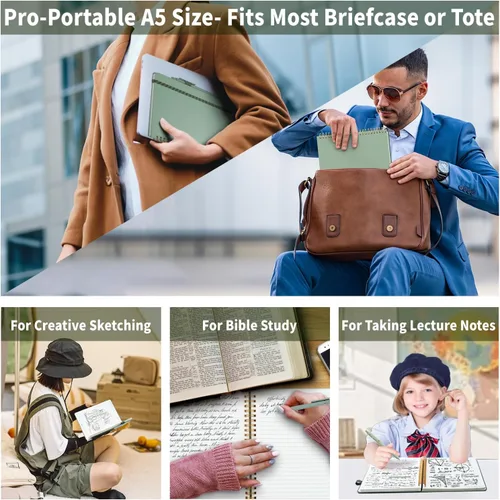 Miniatura 6 de YOXMJDB Cuaderno rayado en espiral, pequeño cuaderno de rayas universitarias A5 con soporte para bolígrafo, cuaderno de tapa dura de 140 páginas