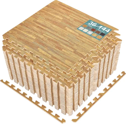 Miniatura 12 de Sorbus Losetas de suelo de madera veteada, esteras de espuma EVA entrelazadas, losetas de 3/8" de grosor para suelos de madera, esteras de ejercicio