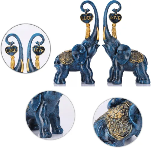 Miniatura 6 de DOVDOV Juego de 2 piezas de estatua de elefante azul, escultura de elefante de amor, elefante azul para decoración del hogar, estantería de oficina