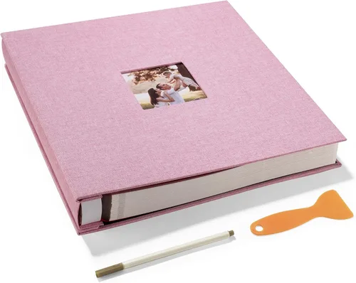 Miniatura 16 de HoneyTolly Álbum de fotos autoadhesivo para fotos de 4 x 6 imágenes, cubierta magnética de lino, 15 hojas/30 páginas en blanco para bodas Beige claro
