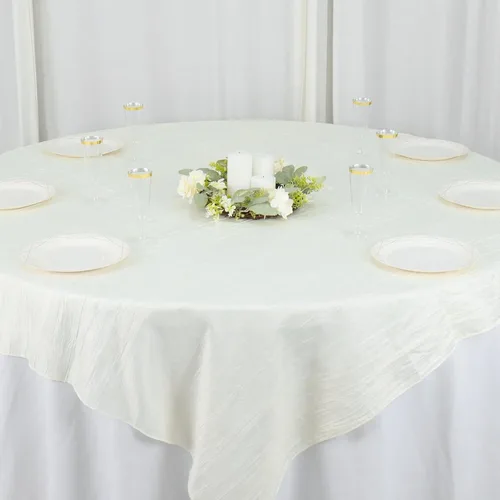 Miniatura 2 de Tableclothsfactory Mantel cuadrado de tafetán arrugado de acordeón beige de 72 x 72 pulgadas