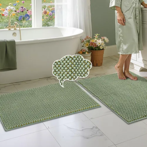 Miniatura 18 de BSICPRO Juego de alfombras de baño 2 piezas - Tapetes de baño de chenilla antideslizantes - Gruesa y suave alfombra absorbente de salvia para baño