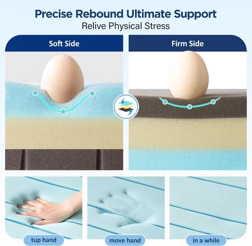 Miniatura 7 de EnHomee Cubrecolchón extra firme individual de 3 pulgadas, espuma viscoelástica de gel refrescante con carbón de bambú para aliviar la presión