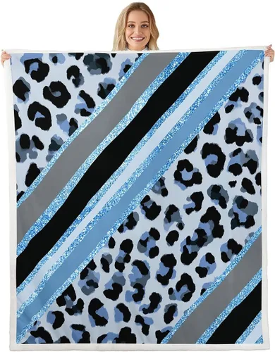 Miniatura 12 de Homewish Abstract Leopard Kids Throw Blanket,Cheetah Skin Wild Animals Bed Blanket for Girls Boys Women,Geometric Stripes Fashion Fleece