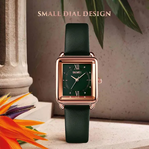 Miniatura 6 de SKMEI - Reloj de pulsera para mujer, de piel, rectangular, elegante, para mujer, Classic, Verde-D