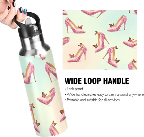 Miniatura 4 de Elegant Pink Butterflies Insulated Water Bottle 32 Oz Leakproof Water Bottles, BPA-Free Sport Water Bottle