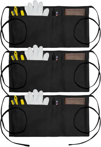 Miniatura 8 de Canvas Work Waist Apron with 3 Pocket 1 paquete de delantal utilitario de cintura negra