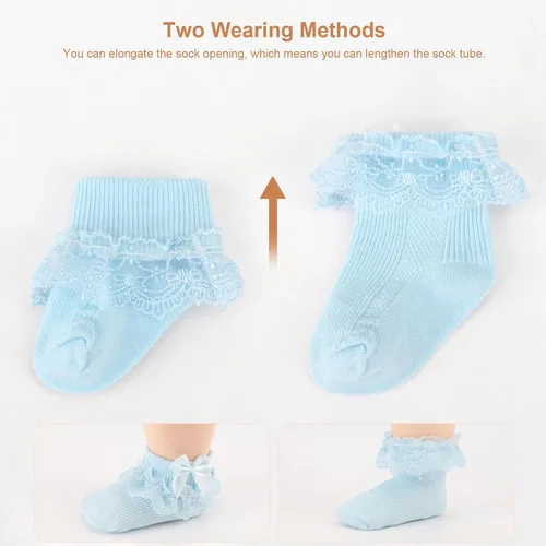 Miniatura 4 de BQUBO Baby Girls Socks Eyelet Ruffle Lace Sock Baby Socks NewbornInfantToddlers Frilly Summer Thin Dress Sock