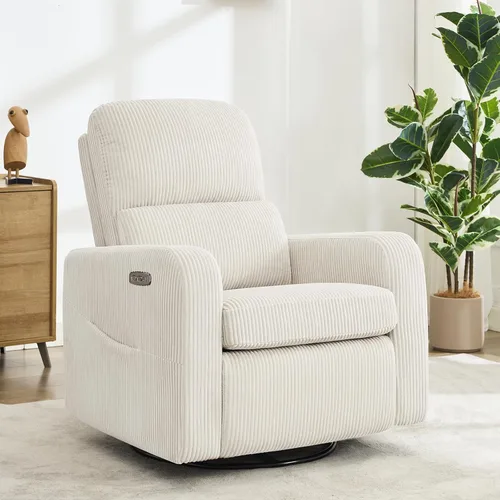 Miniatura 9 de Mecedora Reclinable Giratoria, Reclinable Eléctrico de Gran Tamaño con Cojín Removible, Sillas de Guardería Reclinables Giratorias Tapizadas