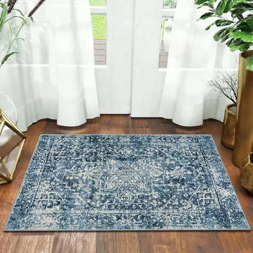 Miniatura 17 de Morebes Alfombra Bohemia Azul para Baño 2x4.3 pies, Alfombra de Pasillo Lavable Antideslizante Tapete de Baño Suave, Alfombras de Piso