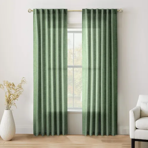 Miniatura 78 de Cortinas de lino 92 pulgadas de largo, juego de 2 paneles con bolsillo para barra, lengüeta trasera, cortinas transparentes para ventanas
