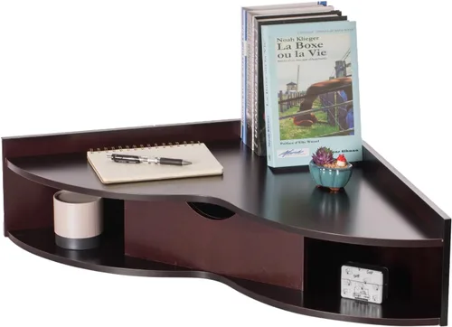 Miniatura 8 de Basicwise Mesa de oficina montada en la pared en forma de corazón blanco con cajón y dos estantes Escritorio de esquina de escritura