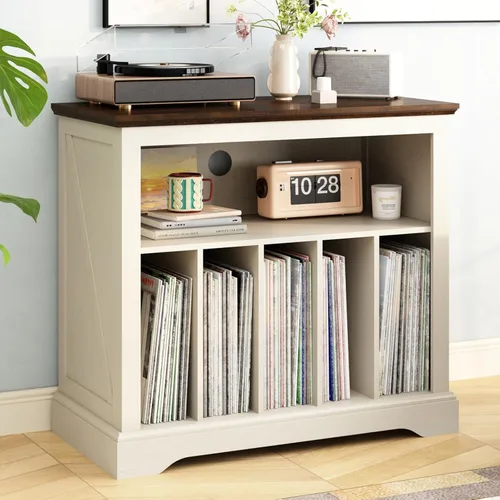 RowyPoey - Soporte grande para tocadiscos estilo granja, soporte para tocadiscos con almacenamiento de vinilos, gabinete de almacenamiento y estante