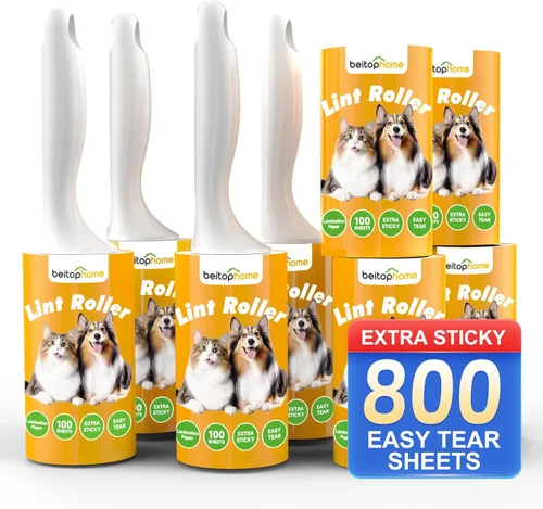 Rodillo de pelusas, 800 hojas extra adhesivas para pelo de mascotas, 4 asas, paquete económico para perros, gatos, ropa, alfombras, muebles