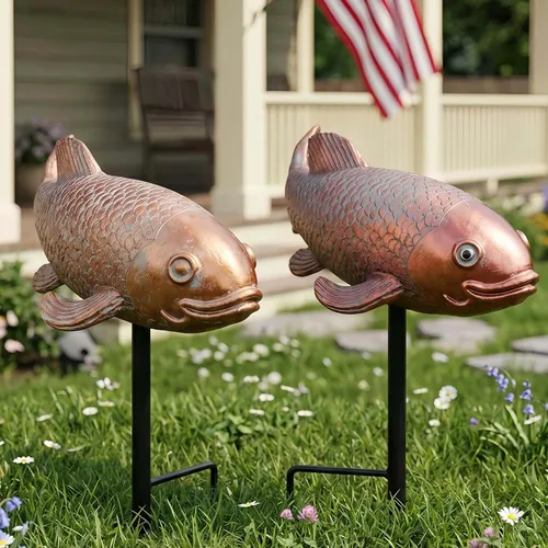 Miniatura 10 de Juego de 2 estatuas antiguas de Koi, escultura de jardín de peces reales de resina, elegante decoración de estanque de peces vivos para patio, Rojo
