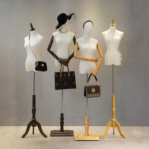 Miniatura 2 de Cuerpo de maniquí femenino con soporte de trípode de madera, altura ajustable de 47.2 a 82.6 pulgadas, forma de vestido de torso de costura