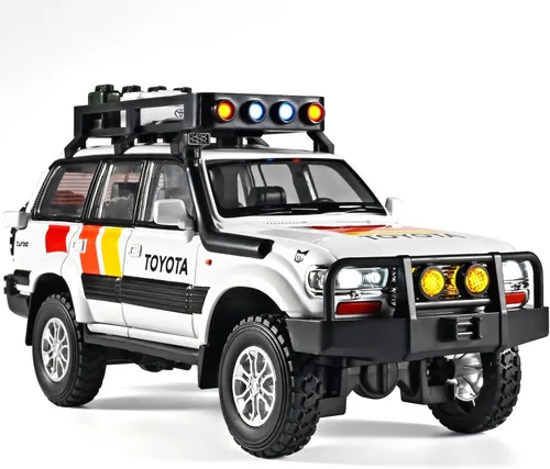 Miniatura 9 de OANMYJJO Autos para niños 1/24 de Land Cruiser LC80 modelo de coche fundido a presión, autos de tracción con luz y sonido, modelo de auto Naranja