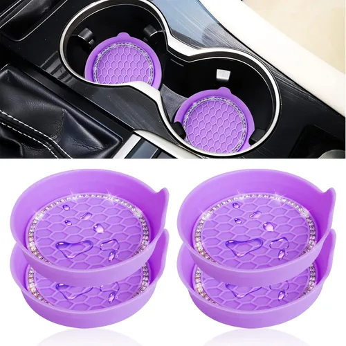 Miniatura 15 de Portavasos universal para automóvil, accesorio interior de automóvil con diamantes de imitación brillantes, color azul, paquete de 4