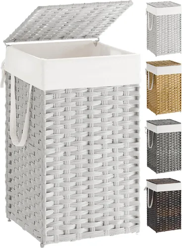 Miniatura 22 de SONGMICS Canasta de lavandería con tapa, cesto de ropa de 23.8 galones (90 L) de ratán sintético con tapa y asas, plegable, forro extraíble
