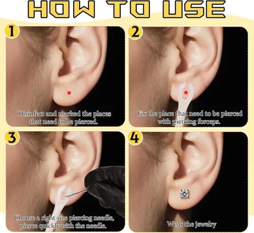 Miniatura 7 de ATOMUS - Agujas para piercings corporales, calibres 14G / 16G, acero inoxidable estéril desechable, adecuadas para piercing de oreja, nariz