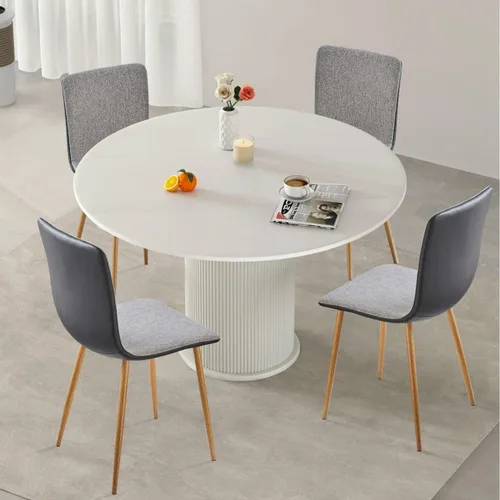 Miniatura 2 de FurnitureR Juego de 4 sillas de comedor, cómodas sillas auxiliares con respaldo de tela de poliuretano y patas de roble resistentes para cocina, Gris
