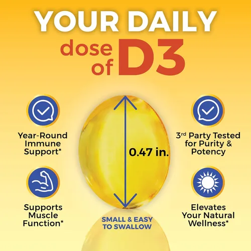 Miniatura 6 de Viva Naturals Vitamina D3 5000 UI, cápsulas blandas, 360 unidades (125 mcg), apoya la salud ósea e inmune, vitamina D de alta potencia