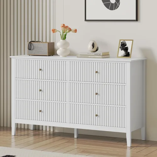 Miniatura 17 de RoyalCraft Cómoda Acanalada Beige de 3 Cajones, Cómoda de 32 Pulgadas de Ancho Mesita de Noche para Dormitorio, Cofre de Cajones de Madera Moderno