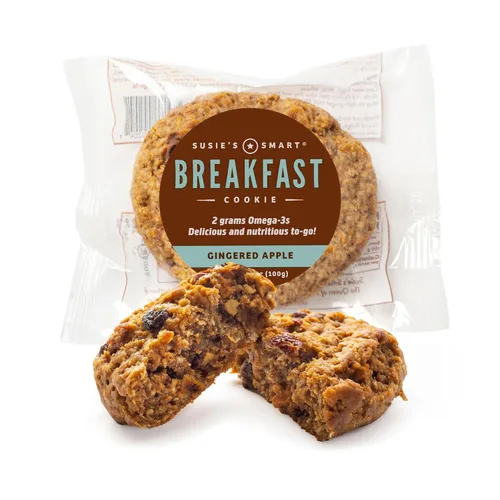 Susie's Smart Breakfast Cookie Gingered Apple - Omega-3 saludables y ricos en proteínas, suave masticable, 3.57, manzana, 63 onzas (paquete de 18)