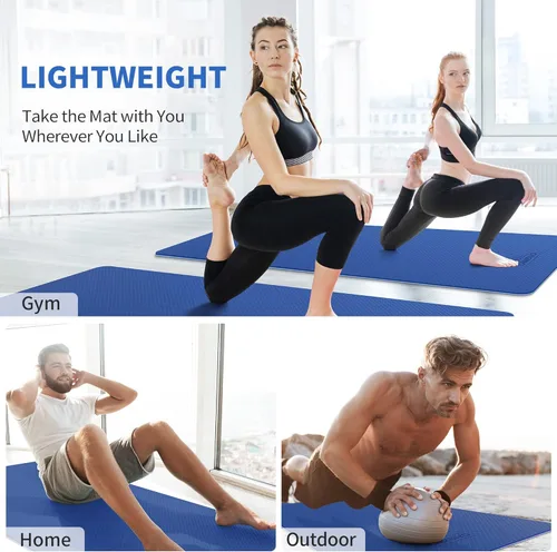 Miniatura 6 de CAMBIVO Tapete de yoga extra ancho para mujeres y hombres (72"/84" x 32" x 1/4") Tapete de entrenamiento TPE antideslizante grande para yoga, Azul