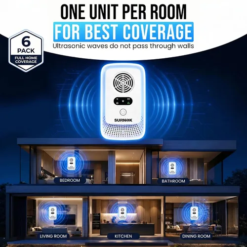 Miniatura 7 de Repelente ultrasónico de plagas para interiores, paquete de 6 – Dispositivo electrónico repelente de ratones y roedores, repelente de ratas