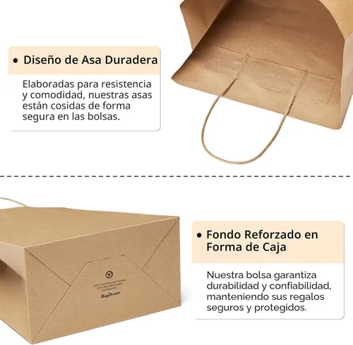 Miniatura 4 de BagDream Bolsas de regalo de 8 x 4.25 x 10.5 pulgadas, 100 bolsas de regalo de papel marrón con asas a granel para bodas, recuerdos de fiesta