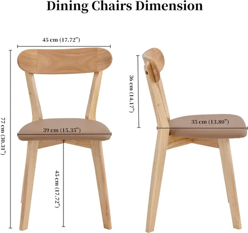 Miniatura 2 de Juego de 4 sillas de comedor tapizadas de madera maciza con asiento marrón acolchado de piel sintética para el hogar, cocina, sala de estar, comedor
