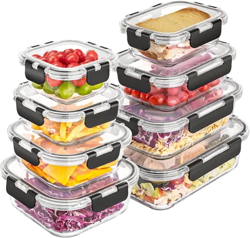 Liuruiyu - Paquete de 8 contenedores de vidrio para almacenamiento de alimentos con tapas, contenedores para preparación de comidas, cajas Bento