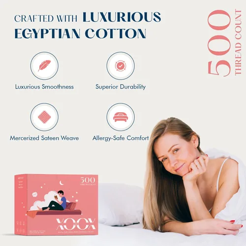 Miniatura 2 de XOOX Linen Juego de Sábanas de Algodón 100% Twin - Sábanas de Algodón de 500 Thread Count Tamaño Twin, Extra Suaves, Tejido Satén, Sábanas