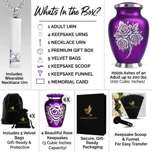 Miniatura 2 de Urnas de cremación para cenizas humanas adultas – Urna funeraria para mujeres cenizas con juego de recuerdo – Elegantes urnas conmemorativas