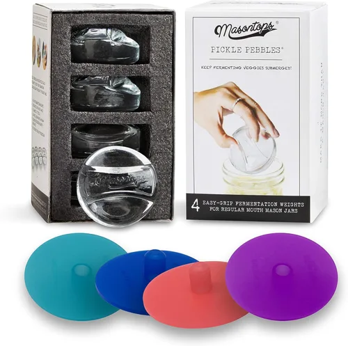 Masontops Kits de 8 piezas de pepinillos de vidrio para pesos y tubos de pepinillo - Tapa pequeña de boca regular para decapado y enlatado