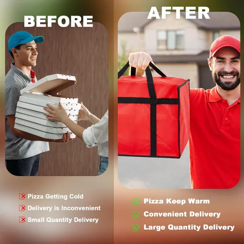 Miniatura 5 de Maxcheck 2 bolsas aisladas de entrega de pizza de 20 x 20 x 14 pulgadas, bolsas calentadoras de pizza reutilizables, aisladas, cajas enfriadoras