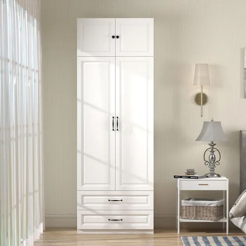 Miniatura 9 de Armario blanco Armario: Armario extra alto de 88 pulgadas con cajones, Armario de dormitorio con puertas, Armario grande de madera con armario
