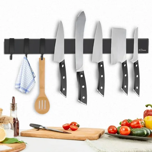 Miniatura 10 de Dmore soporte magnético para cuchillos de pared—con 4 ganchos, Sin Perforación, tira magnética negra de 23 pulgadas para cuchillos, potente estante